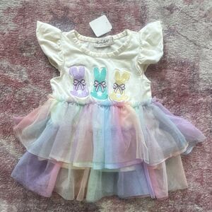 Marie Nicole Girls Pastel Bunny Tutu Dress XS Short Sleeve Layered Ruffle